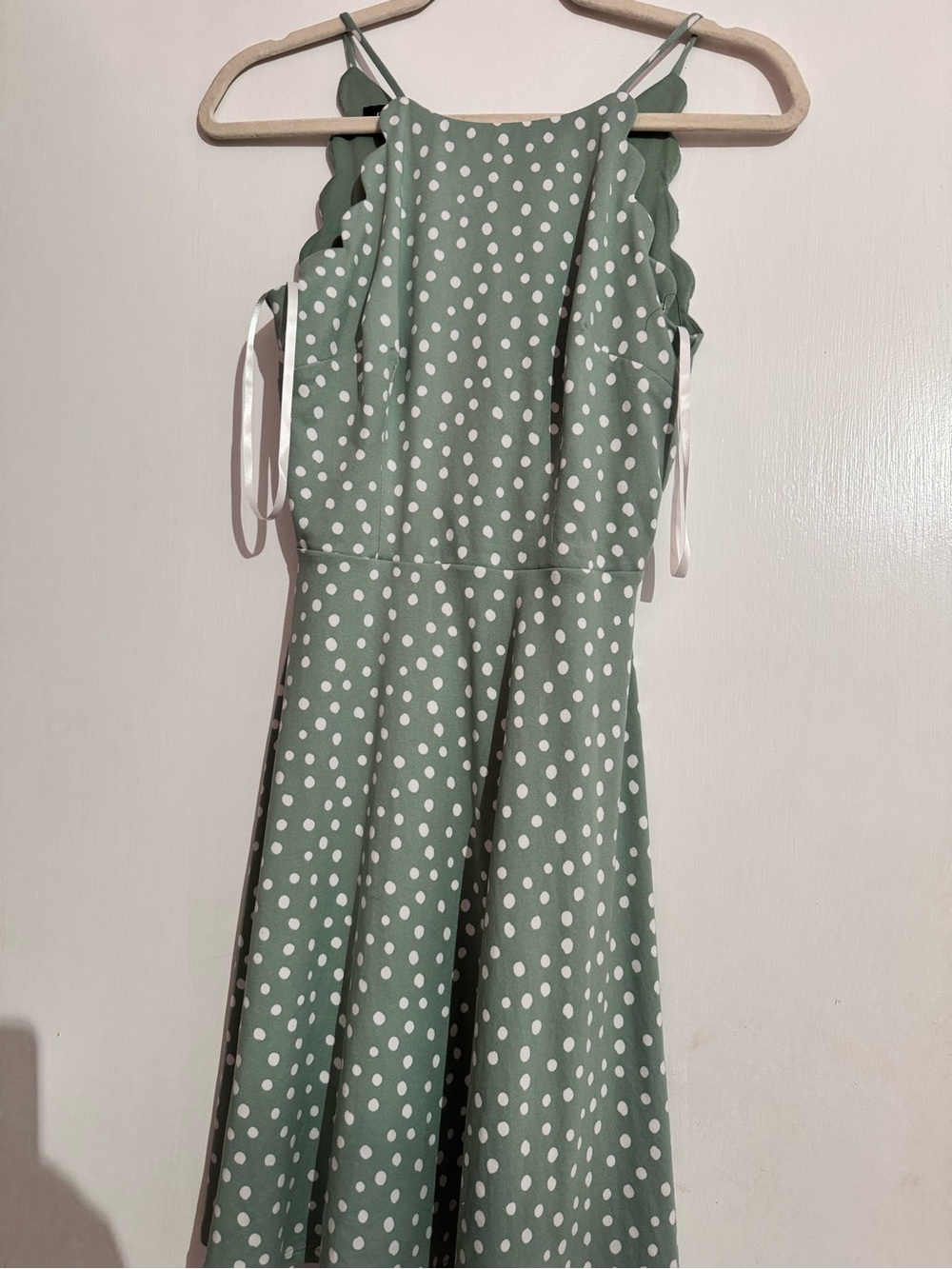 Girls' Sage Green Polka Dot A-Line Dress